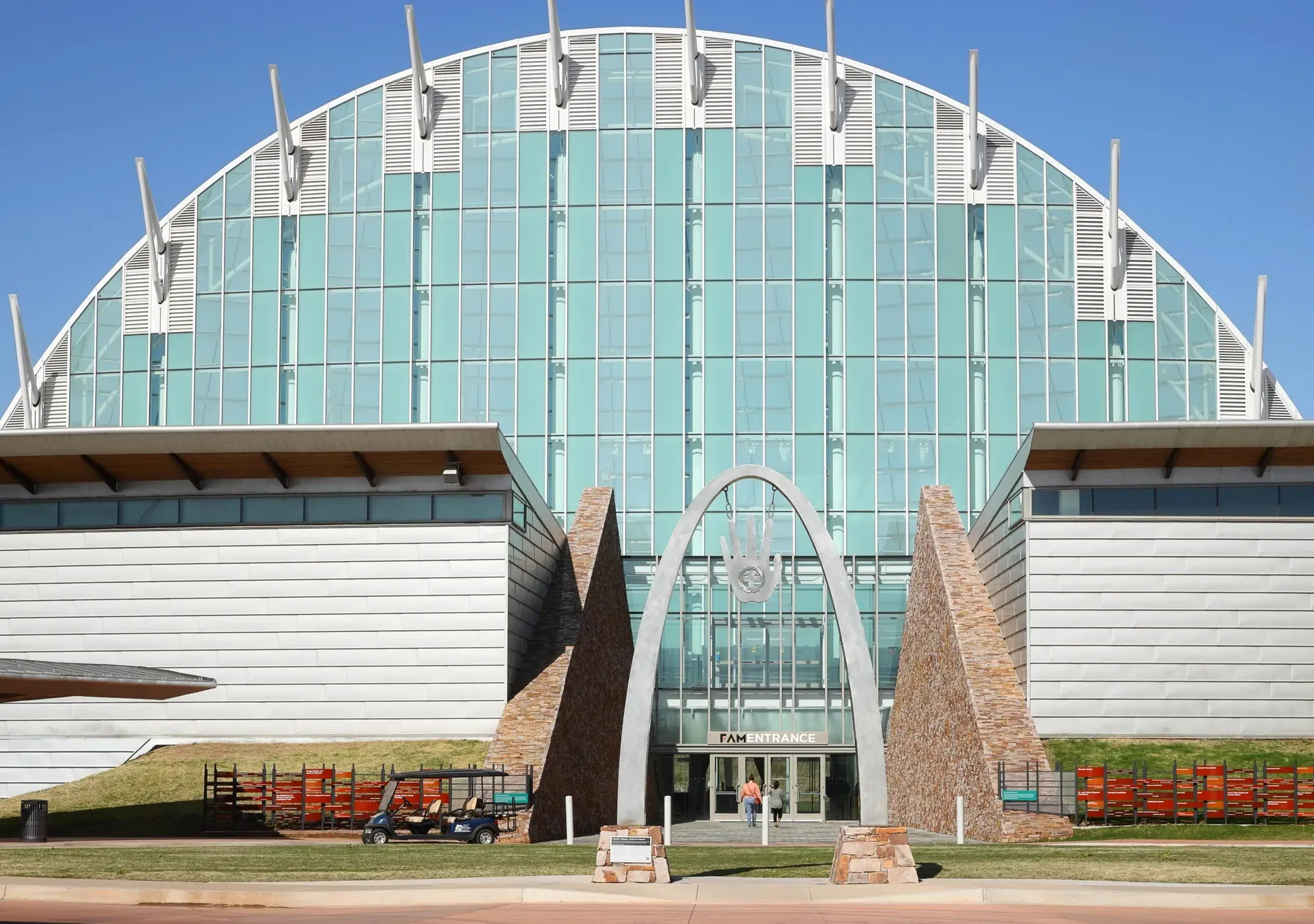First Americans Museum Oklahoma City United States exterior facade with visitors approaching