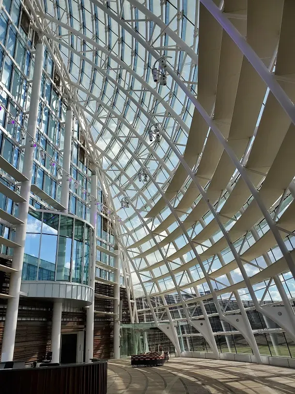 Interior Hall of the People with soaring glass walls at First Americans Museum Oklahoma City United States