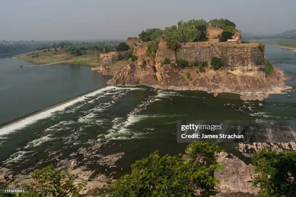 Aerial view of Gagron Fort at the confluence of the Kali Sindh and Aahu rivers