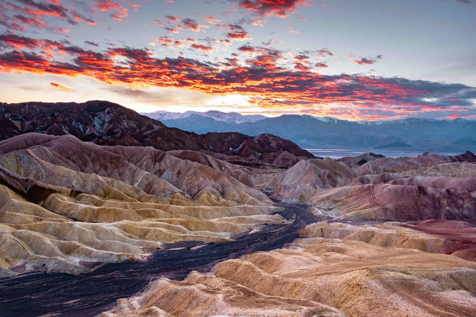 Colorful layered rock formations in Death Valley