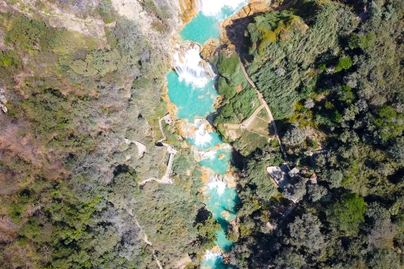 Crystal clear turquoise swimming pools formed by the San Vicente River