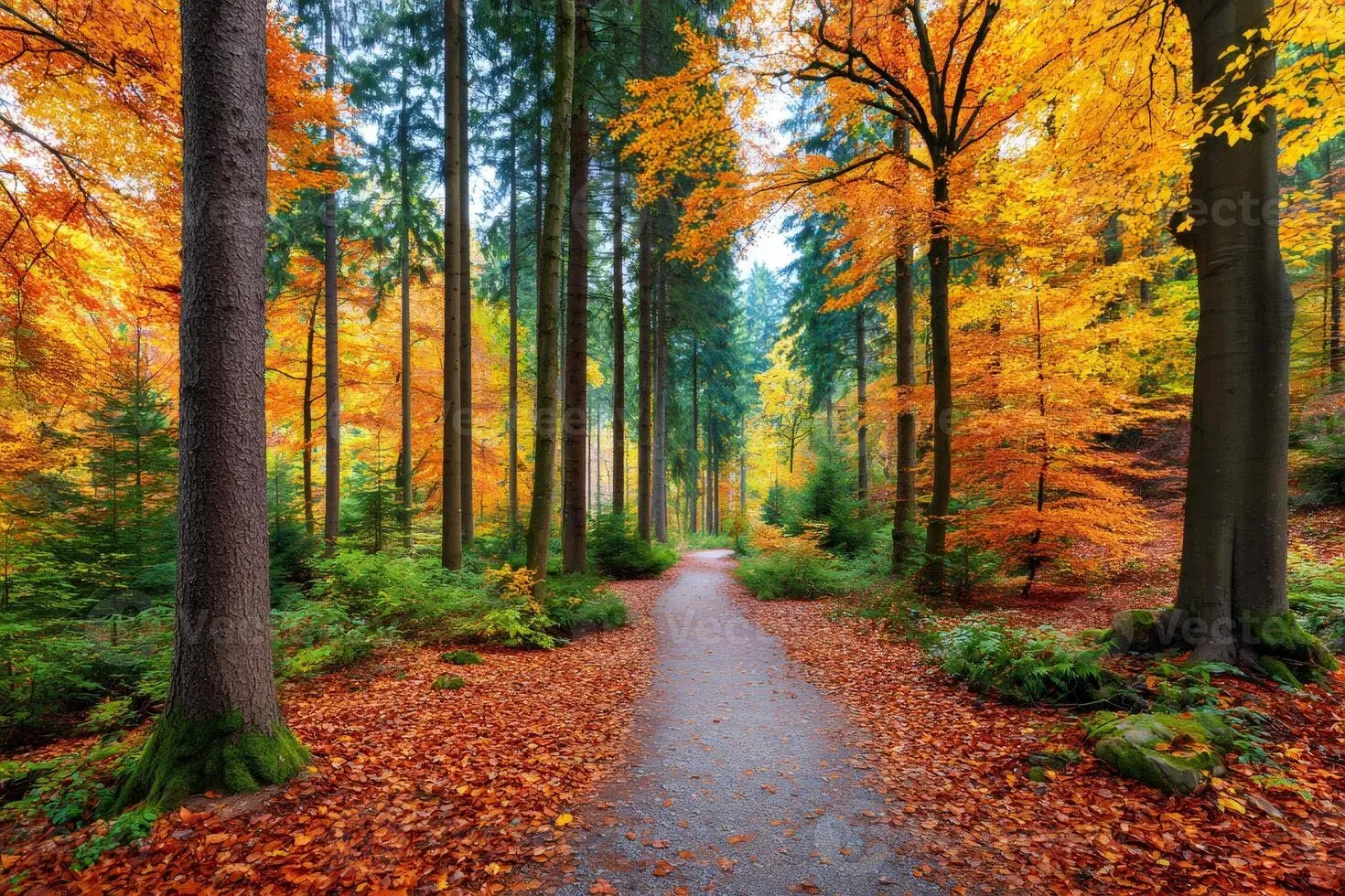 Hiking trail through autumn trees in Altyn Arashan