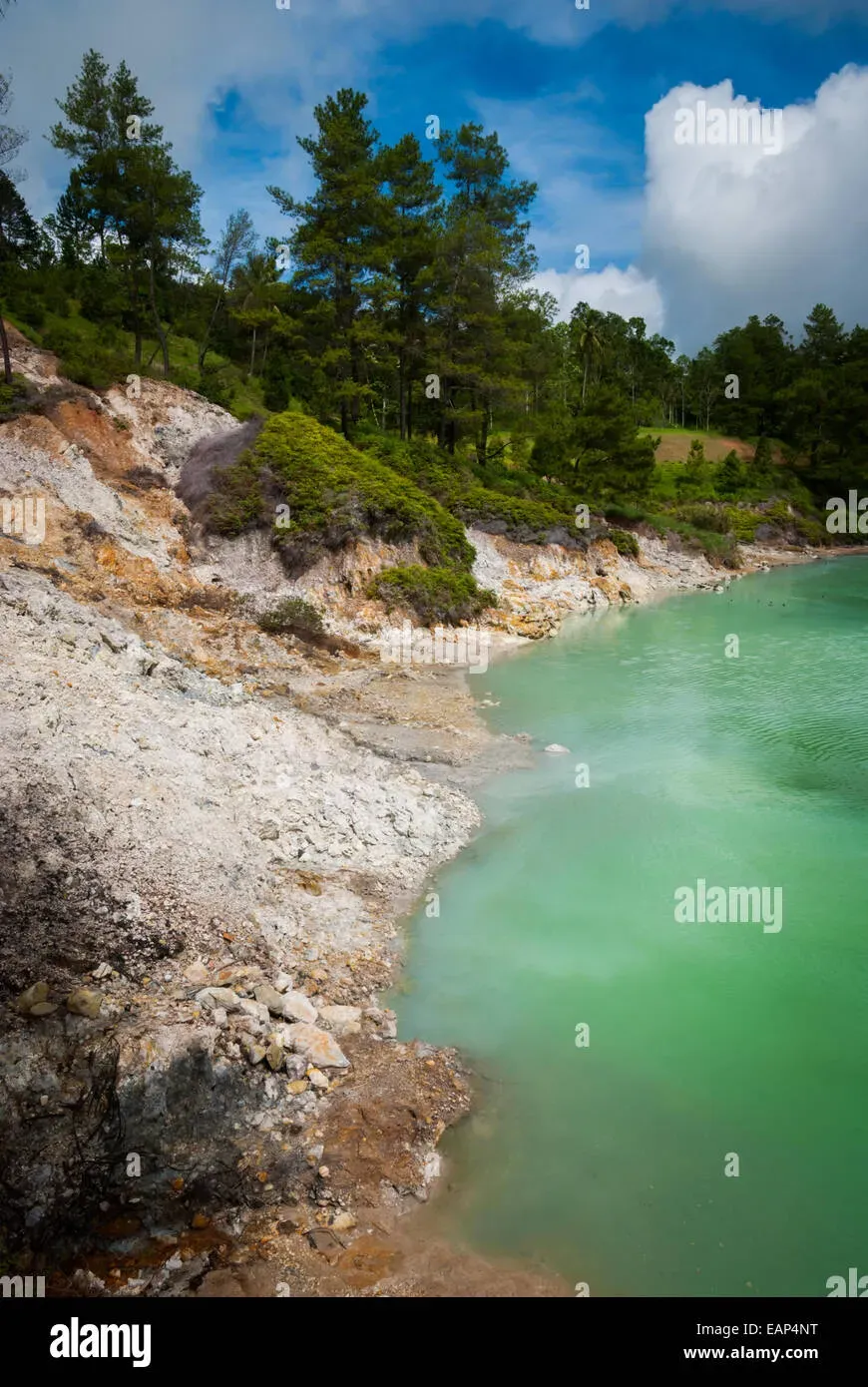 Milky green water of Linow Lake, a water-filled volcanic crater in North Sulawesi