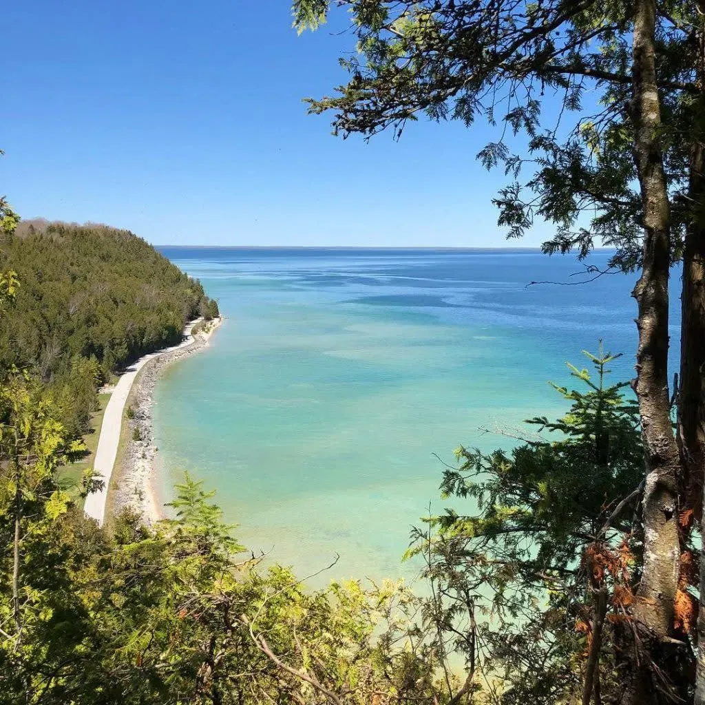 Turquoise waters of Lake Huron along Mackinac Island Michigan shoreline