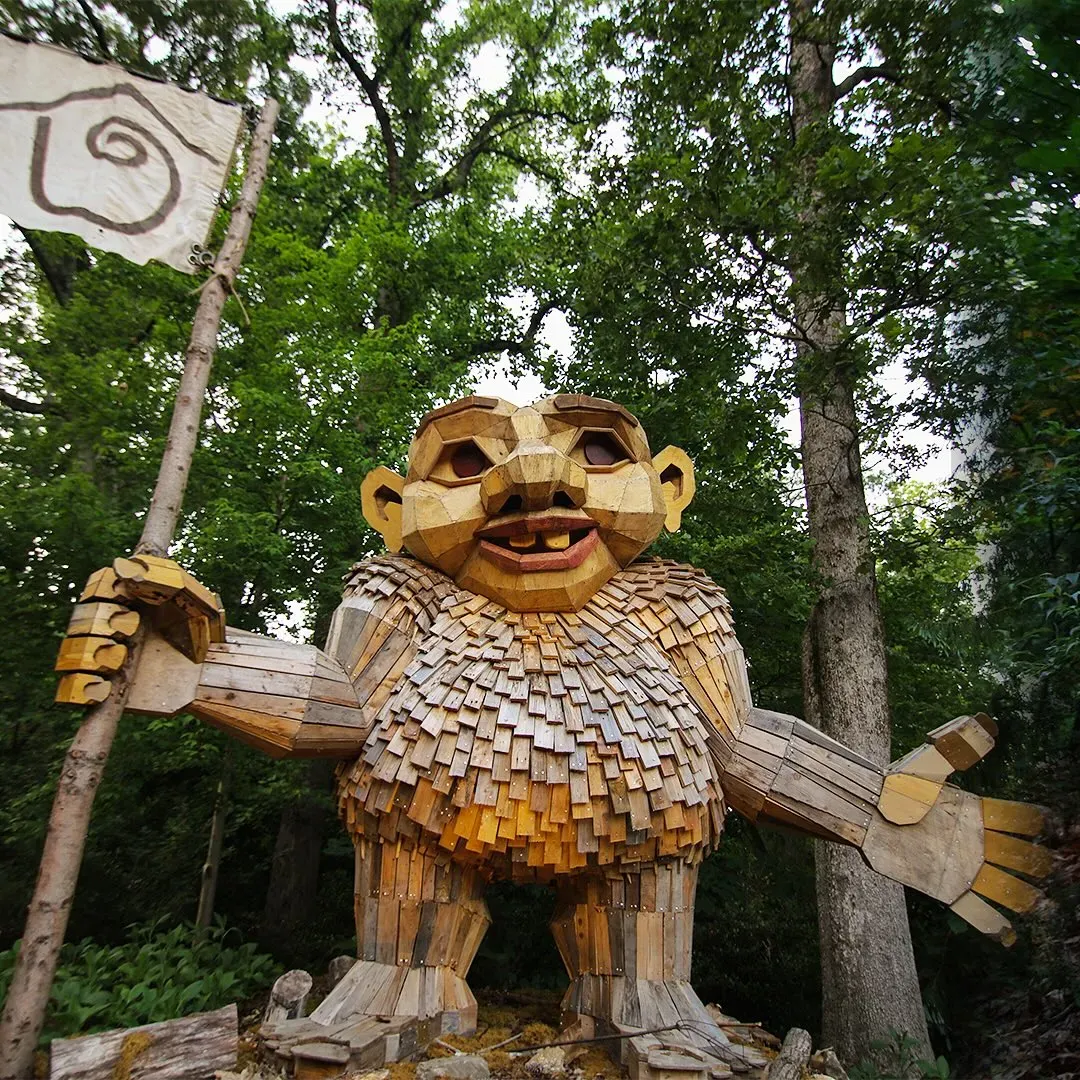 Thomas Dambo giant troll sculpture made from reclaimed wood