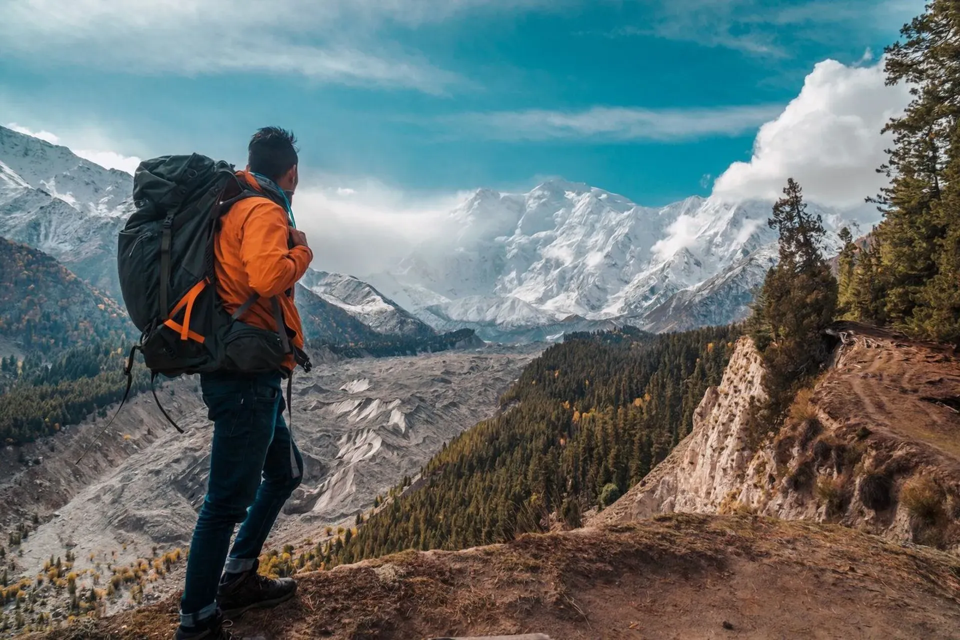 Hiker gazing at Nanga Parbat peaks