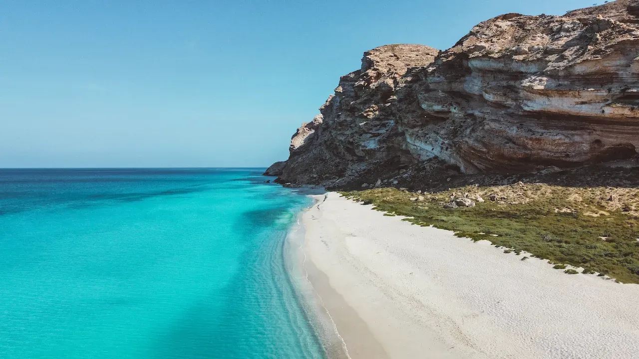 Aerial view of Socotra Island Yemen beach with turquoise water