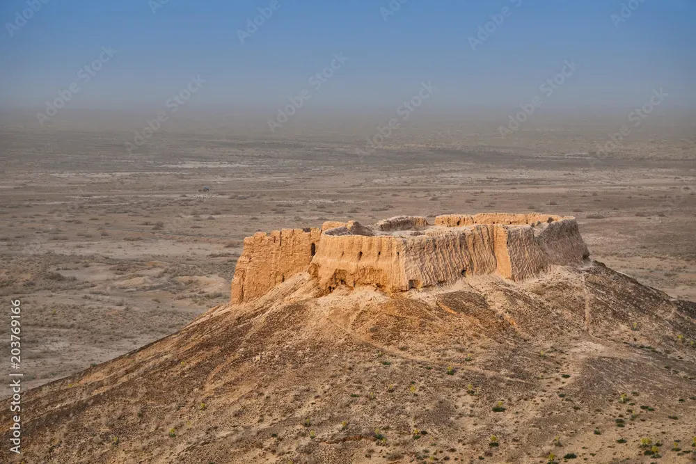 Ayaz Kala hilltop mud-brick fort in the Kyzylkum Desert, Uzbekistan