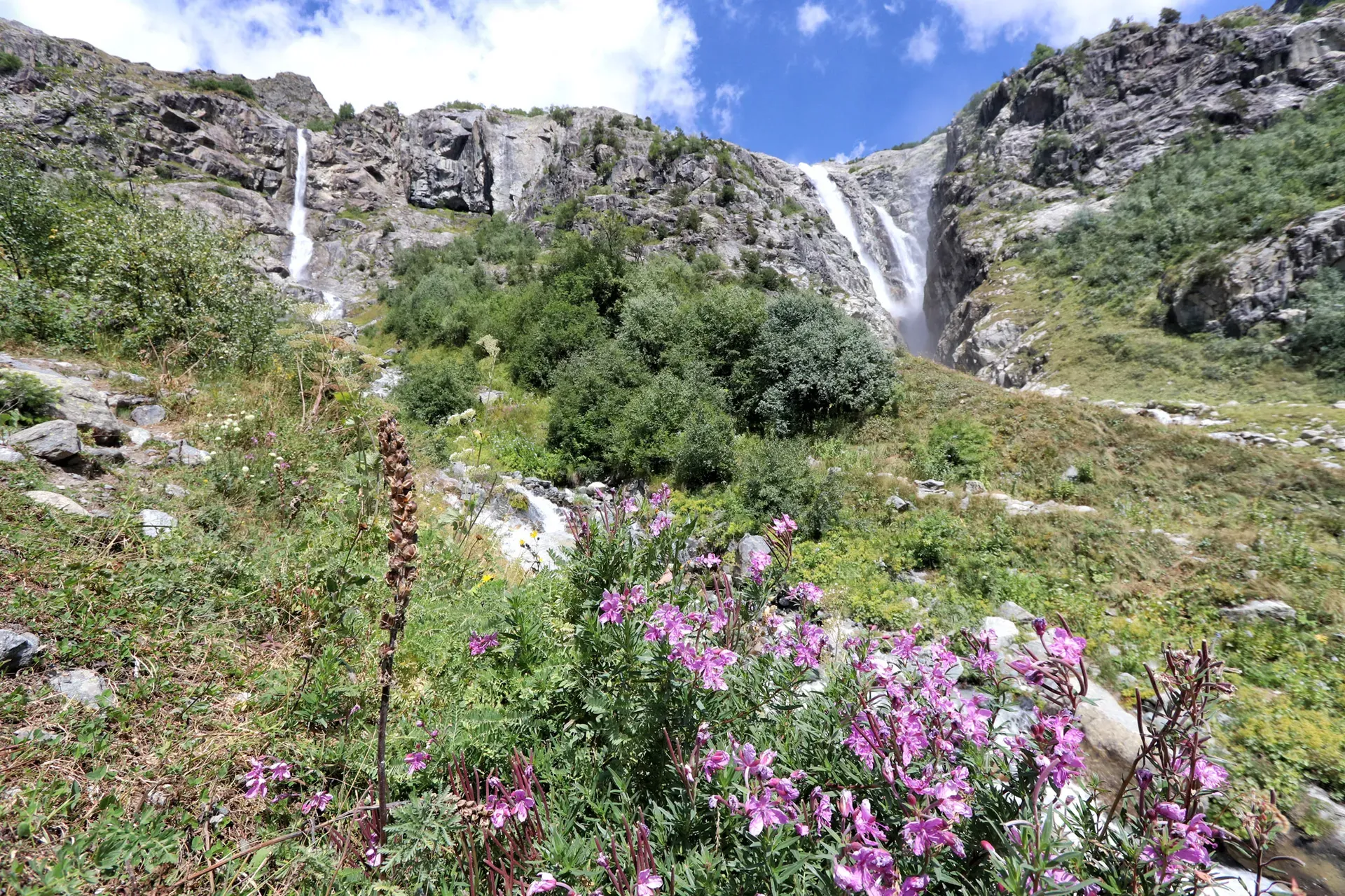 Close-up of Shdugra Waterfall's cascading streams