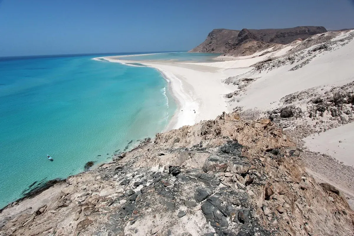 White sand beach at Qalansiyah with turquoise waters on Socotra Island Yemen
