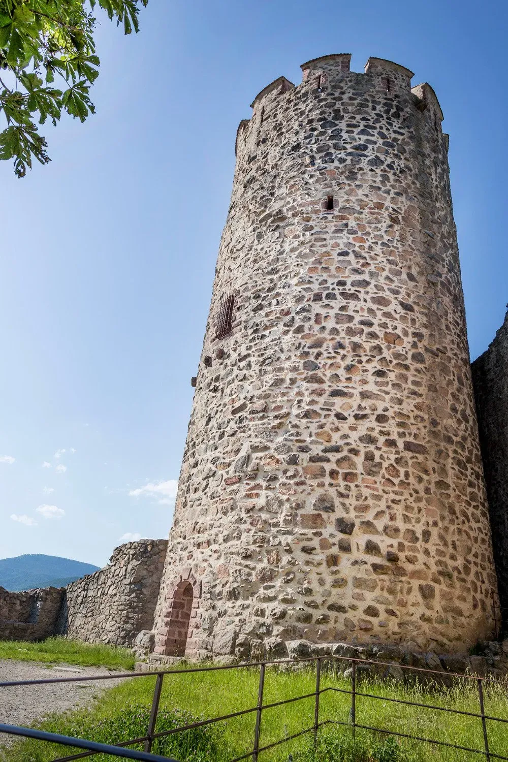 The stone stairway inside the keep of Kaysersberg Castle leading to panoramic views