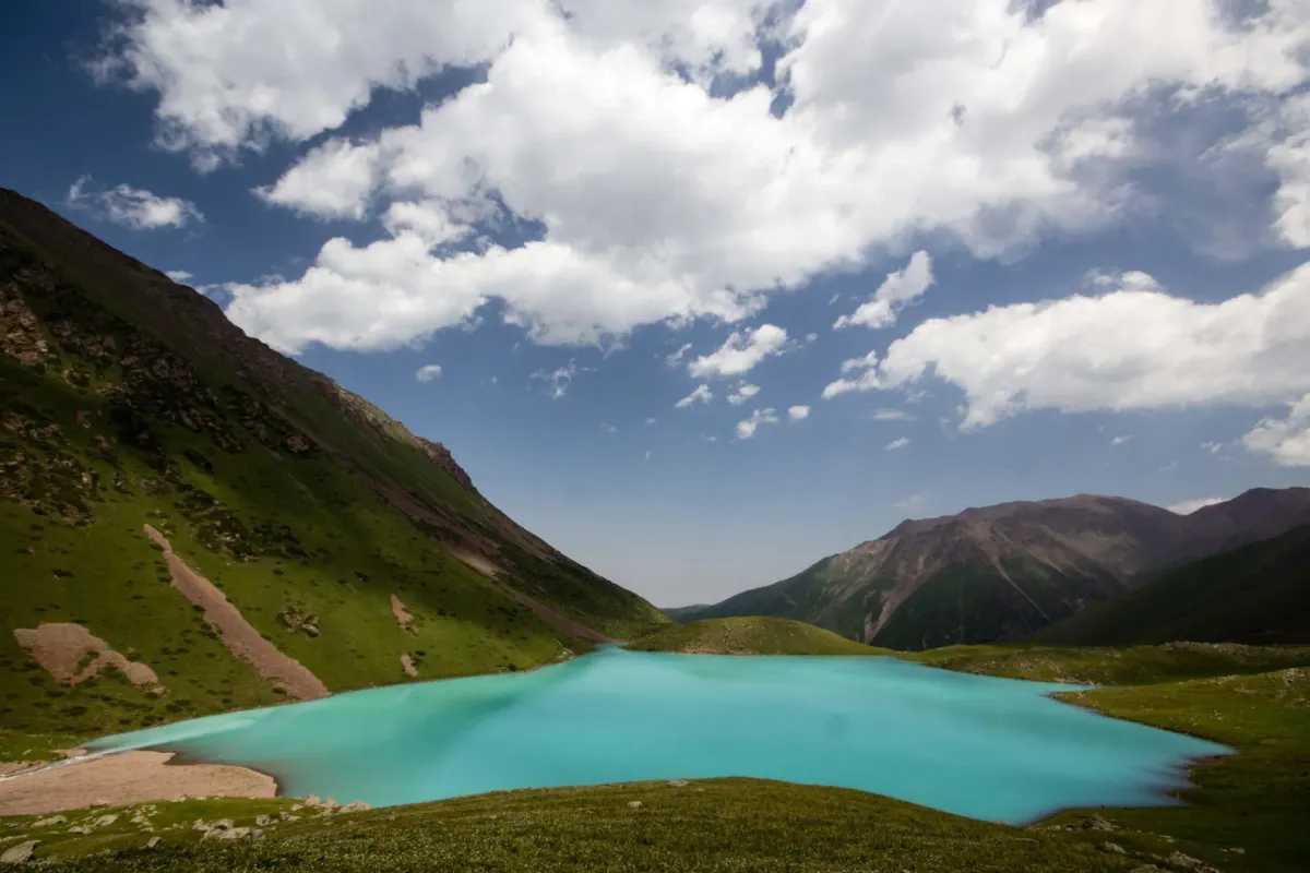 Turquoise Kol Tor Lake in the Kyrgyz Ala-Too mountains near Bishkek