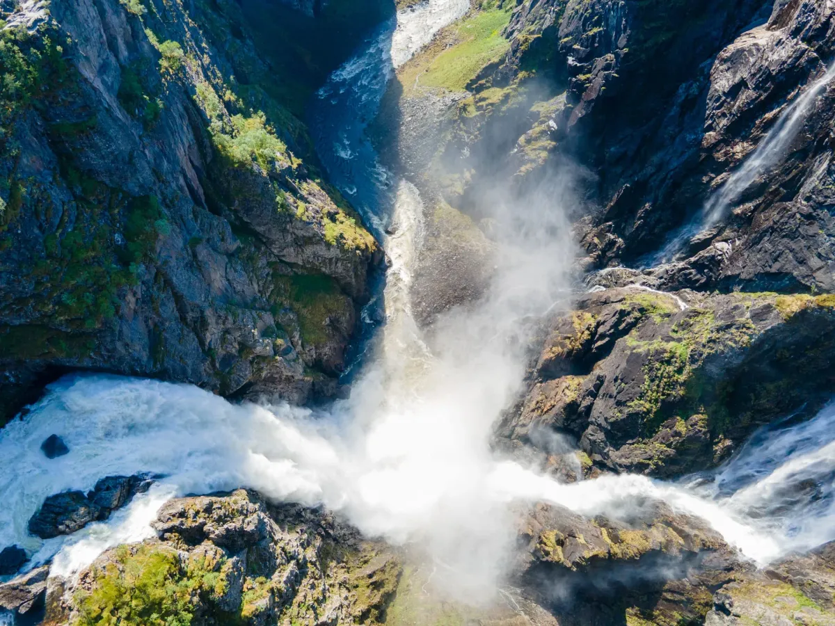 Vøringsfossen waterfall cascading 182 meters into the deep Måbødalen Valley in Eidfjord Norway